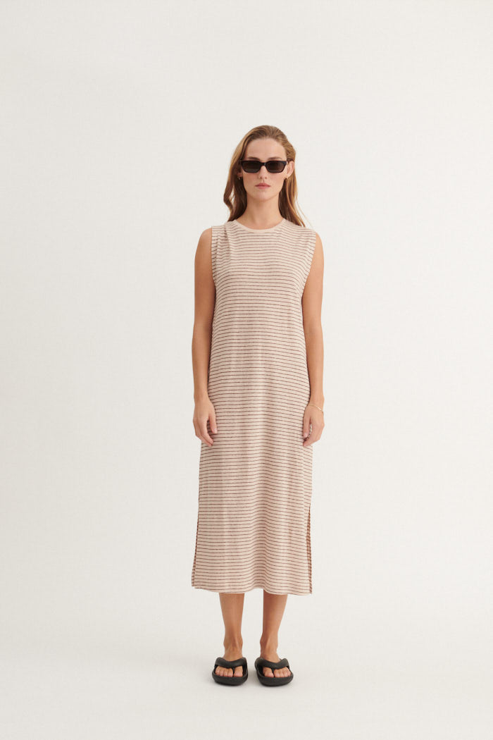 Basic Apparel Ryda Stripe Tank Dress Kjoler 788 Smoke gray / carafe